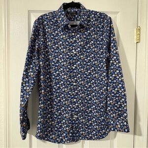 Men’s Banana Republic Blue Floral Long Sleeve Button Up Shirt Size Medium